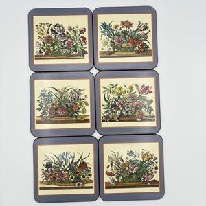 Pimpernel Set of Six Cork Backed Coasters - Floral Array Pattern Blue Background